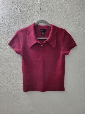VTG Limited Sz S Angora Rabbit Hair Sweater Top Womens Short Sleeve Shirt Maroon